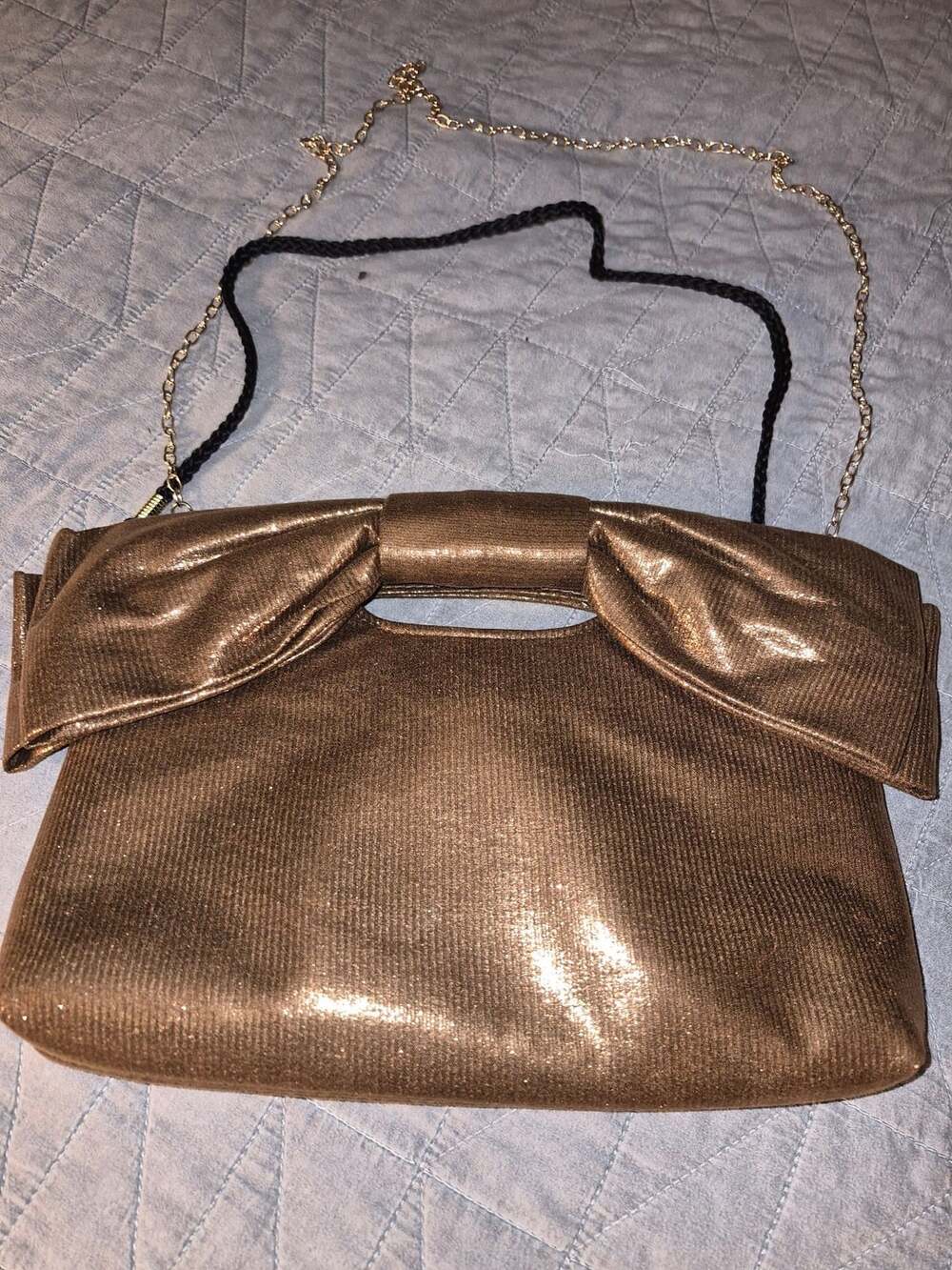 N by Nina Mgoodie Metallic Bronze Bow Clutch Shoulder Bag